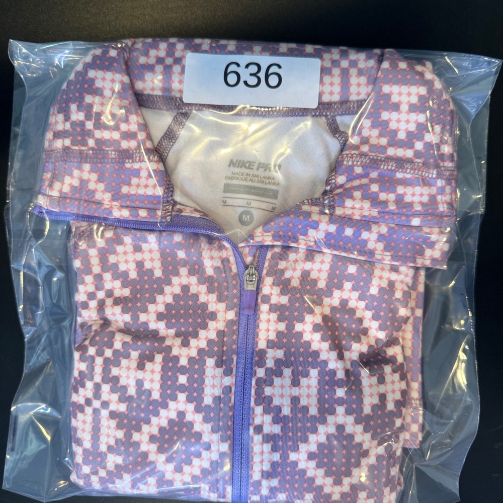 Nike Pro Women Half Zip Training Top Purple Pink Geometric Pixel Long Sleeve M - Picture 8 of 8